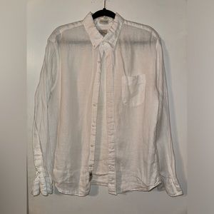 J. Crew Slim Untucked Large - White Linen Long Sleeve Button Down Shirt